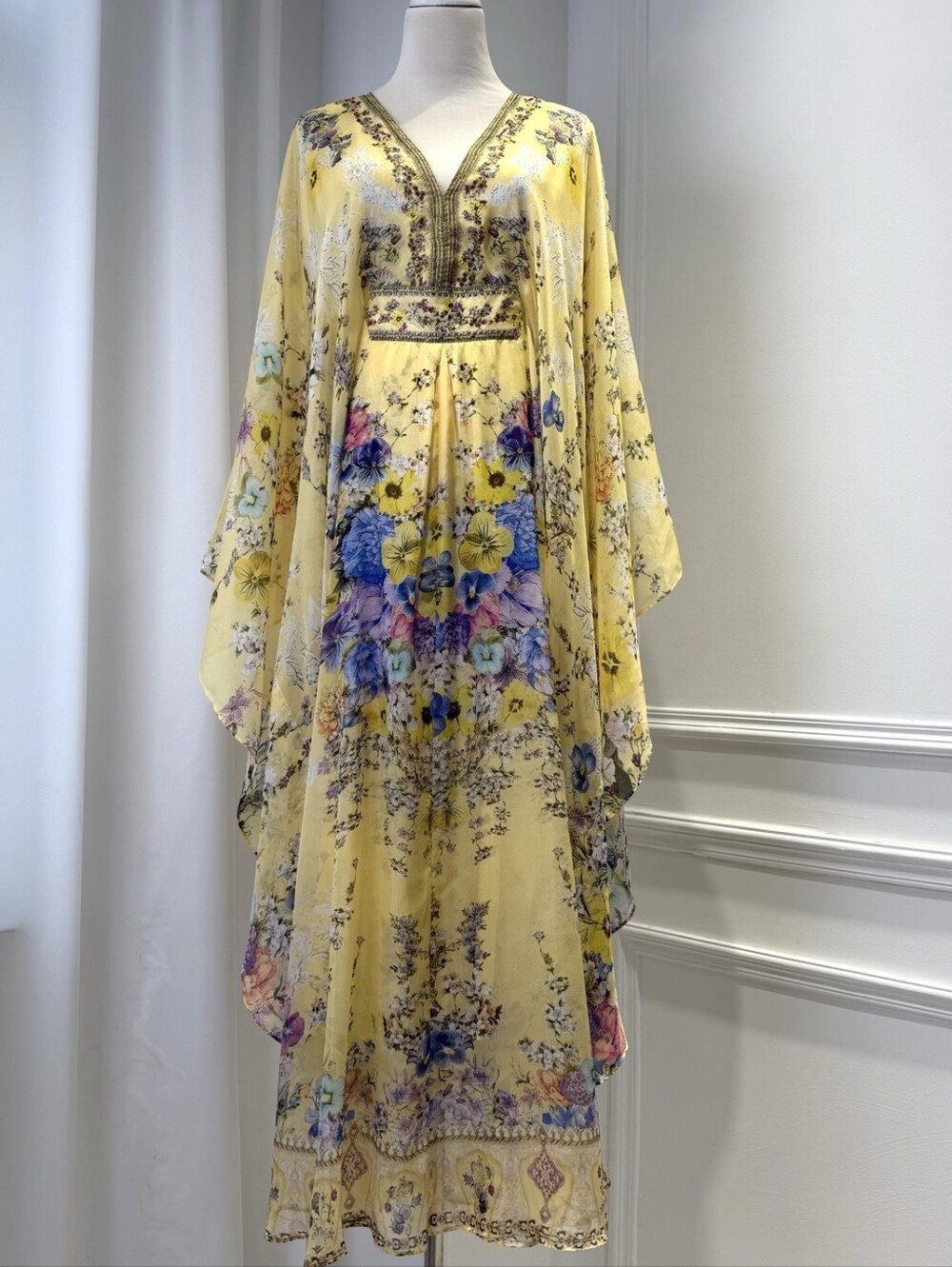 Camilla Long Kaftan Dress With Waist Detail In Darling Buds - Picture 7 of 16